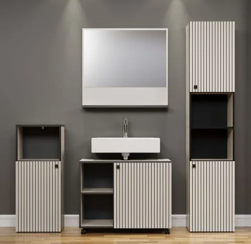 Badezimmer-Set Pure Bliss, 4-teilig, Kashmir Hellgrau Dekor – Ansicht 3