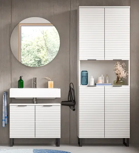 Badezimmer-Set Riff | weiß | 3-teilig mit Aufsatzleuchte