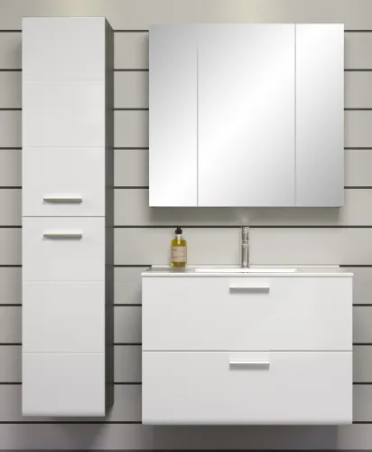 Badezimmer Set Riva 1 | inkl. Waschbecken | weiß / rauchsilber | 3-teilig mit Aufsatzleuchte