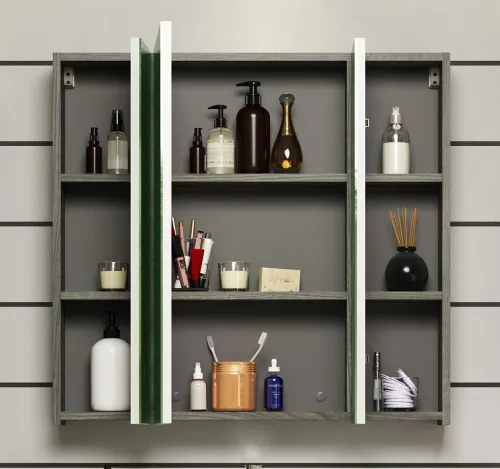 Badezimmer Set Riva 1 | inkl. Waschbecken | weiß / rauchsilber | 3-teilig mit Aufsatzleuchte