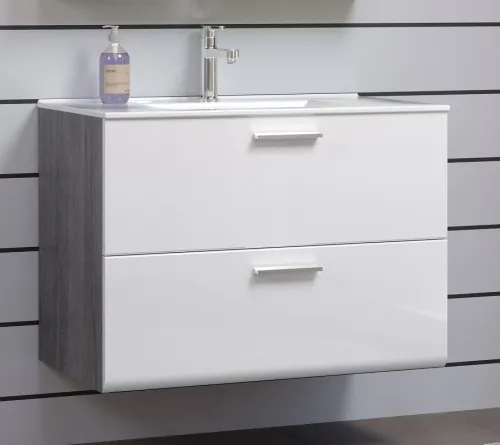 Badezimmer Set Riva 1 | inkl. Waschbecken | weiß / rauchsilber | 3-teilig ohne Aufsatzleuchte