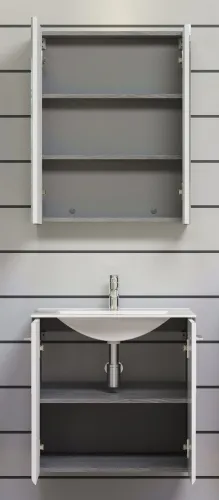 Badezimmer-Set Riva | inkl. Waschbecken | weiß / rauchsilber | 2-teilig mit Aufsatzleuchte