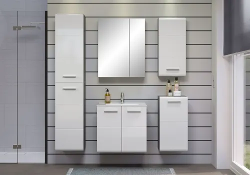 Badezimmer-Set Riva | inkl. Waschbecken | weiß / rauchsilber | 2-teilig ohne Aufsatzleuchte