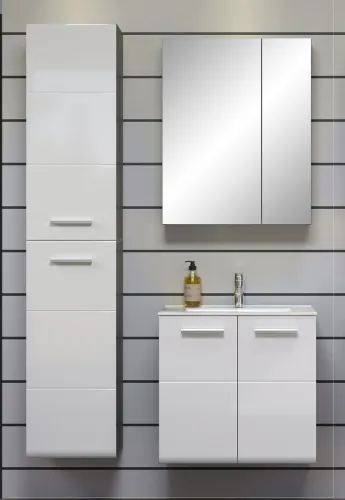 Badezimmer Set Riva | inkl. Waschbecken | weiß / rauchsilber | 3-teilig