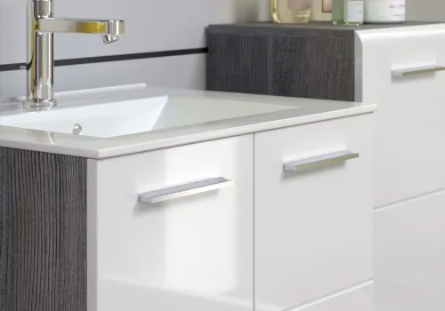 Badezimmer Set Riva | inkl. Waschbecken | weiß / rauchsilber | 3-teilig ohne Aufsatzleuchte