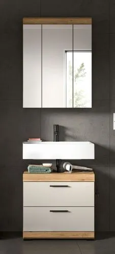 Badezimmer-Set Scout 1 | Kaschmir / Evoak Oak | 2-teilig mit Aufsatzleuchte