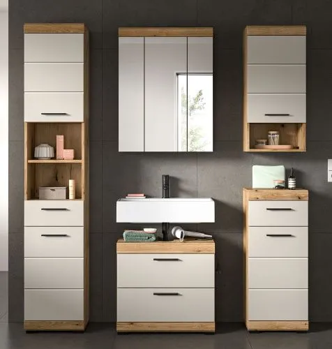 Badezimmer-Set Scout 1 | Kaschmir / Evoak Oak | 5-teilig mit Aufsatzleuchte