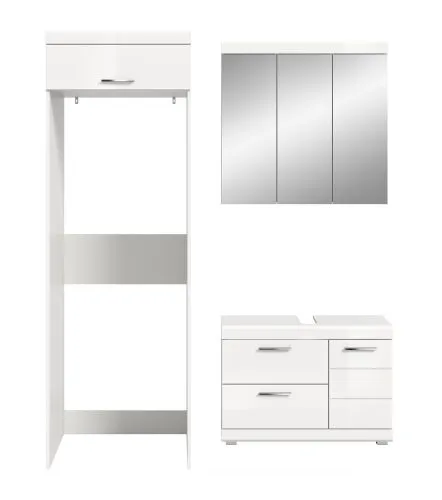 Badezimmer-Set Scout 1, 3-teilig, im Bad, Spiegelschrank, Waschtisch mit Unterschrank, Säule mit Waschmaschinenschrank – Ansicht 3