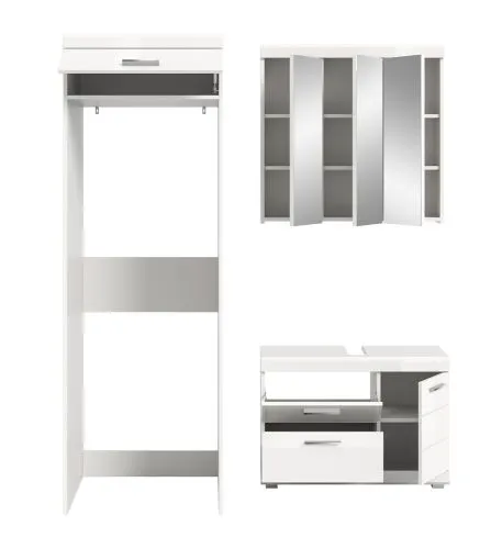Badezimmer-Set Scout 1, 3-teilig, im Bad, Spiegelschrank, Waschtisch mit Unterschrank, Säule mit Waschmaschinenschrank – Ansicht 4