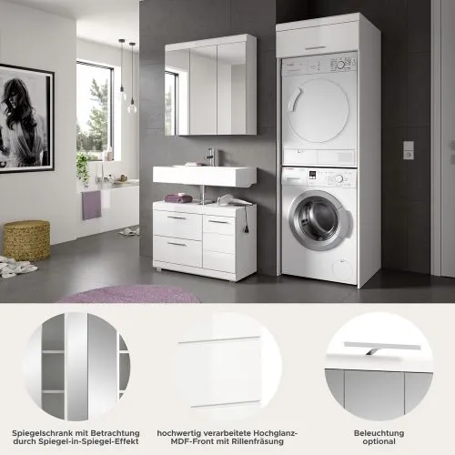 Badezimmer-Set Scout 1, 3-teilig, im Bad, Spiegelschrank, Waschtisch mit Unterschrank, Säule mit Waschmaschinenschrank – Ansicht 6