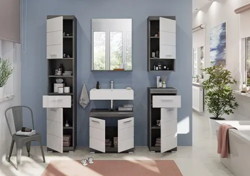 Badezimmer-Set Scout 1a | weiß Hochglanz / rauchsilber | 5-teilig