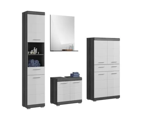 Badezimmer-Set Scout 1b | weiß Hochglanz / rauchsilber | 4-teilig
