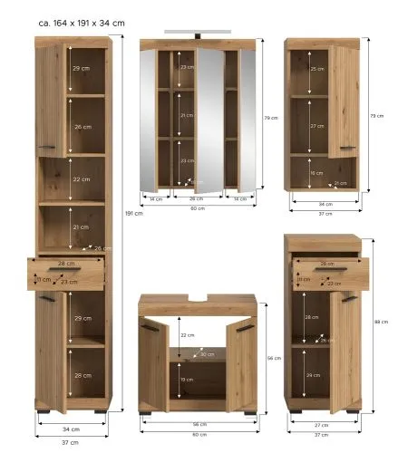 Badezimmer-Set Scout 2 | Artisan Eiche | 5-teilig ohne Aufsatzleuchte