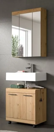 Badezimmer-Set Scout 2 auf Rollen | Artisan Eiche | 2-teilig mit Aufsatzleuchte