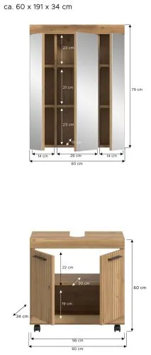 Badezimmer-Set Scout 2 auf Rollen | Artisan Eiche | 2-teilig mit Aufsatzleuchte