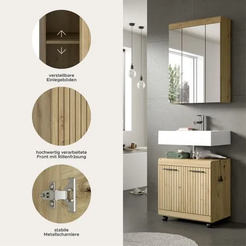 Badezimmer-Set Scout 2 auf Rollen | Artisan Eiche | 2-teilig mit Aufsatzleuchte