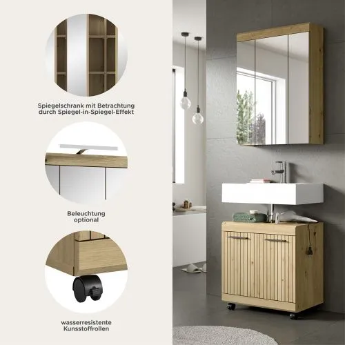 Badezimmer-Set Scout 2 auf Rollen | Artisan Eiche | 2-teilig mit Aufsatzleuchte