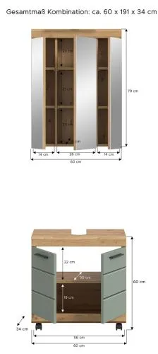 Badezimmer-Set Scout 2 auf Rollen | Salbei / Artisan Eiche | 2-teilig ohne