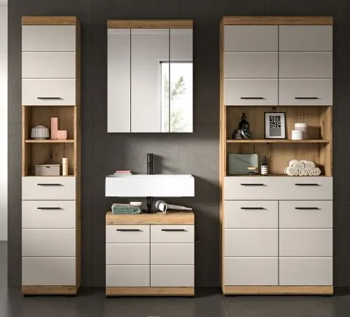 Badezimmer-Set Scout 2 | Kaschmir / Evoak Oak | 4-teilig mit Aufsatzleuchte