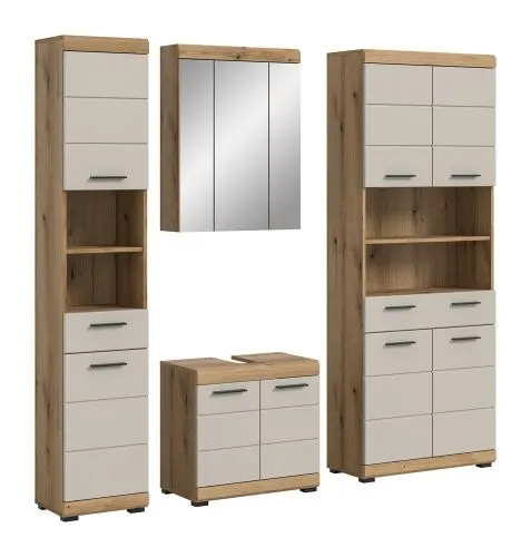 Badezimmer-Set Scout 2 | Kaschmir / Evoak Oak | 4-teilig mit Aufsatzleuchte