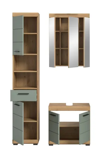 Badezimmer-Set Scout 2 | Salbei / Artisan Eiche | 3-teilig | mit Aufsatzleuchte