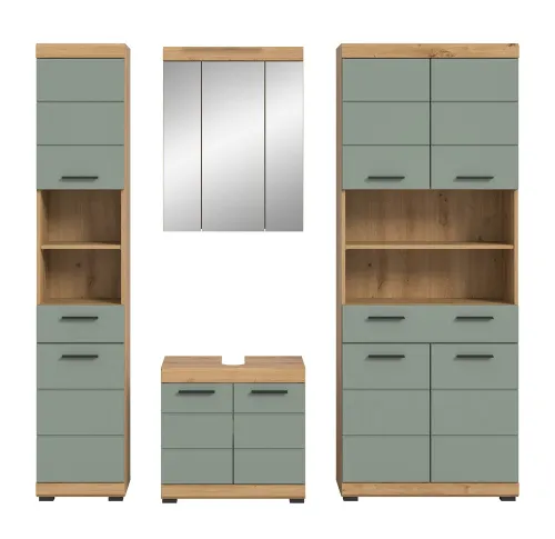 Badezimmer-Set Scout 4 | Salbei / Artisan Eiche | 4-teilig | mit Aufsatzleuchte