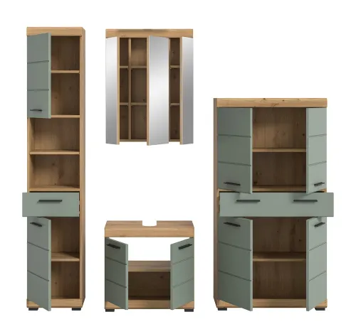Badezimmer-Set Scout 5 | Salbei / Artisan Eiche | 4-teilig | ohne Aufsatzleuchte