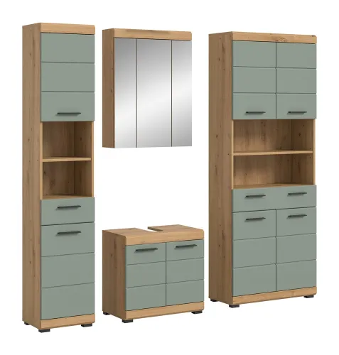 Badezimmer-Set Scout 4 | Salbei / Artisan Eiche | 4-teilig | optional Aufsatzleuchte