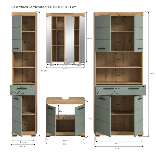 Badezimmer-Set Scout 4 | Salbei / Artisan Eiche | 4-teilig | optional Aufsatzleuchte