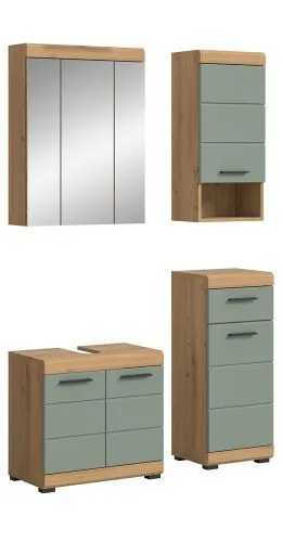 Badezimmer-Set Scout 2, 4-teilig, Badezimmer mit Spiegelschrank, Waschtisch mit Unterschrank, Hochschrank und Wandregal – Ansicht 2