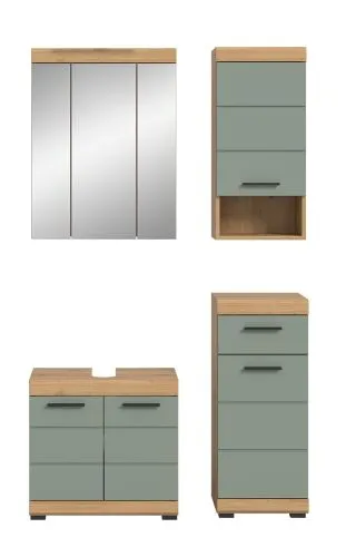 Badezimmer-Set Scout 2, 4-teilig, Badezimmer mit Spiegelschrank, Waschtisch mit Unterschrank, Hochschrank und Wandregal – Ansicht 3