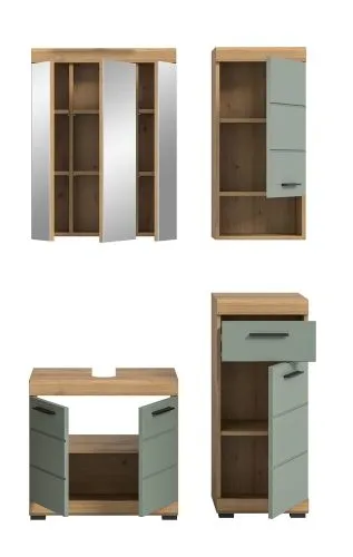 Badezimmer-Set Scout 2, 4-teilig, Badezimmer mit Spiegelschrank, Waschtisch mit Unterschrank, Hochschrank und Wandregal – Ansicht 4