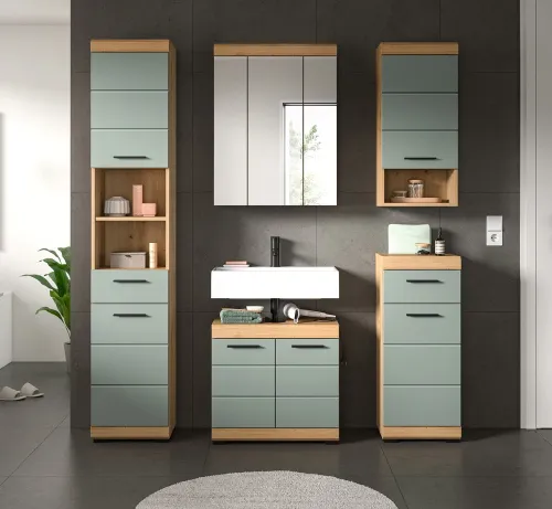 Badezimmer-Set Scout 2 | Salbei / Artisan Eiche | 5-teilig | mit Aufsatzleuchte