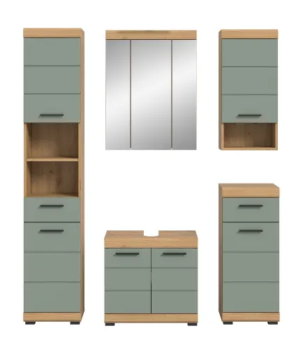 Badezimmer-Set Scout 2 | Salbei / Artisan Eiche | 5-teilig | mit Aufsatzleuchte