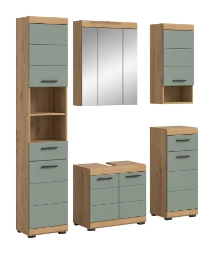 Badezimmer-Set Scout 2 | Salbei / Artisan Eiche | 5-teilig | optional Aufsatzleuchte