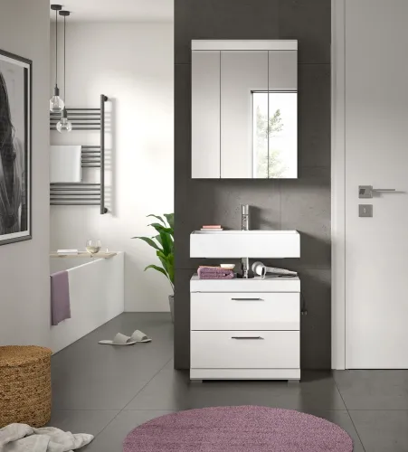 Badezimmer-Set Scout 6 | weiß Hochglanz / weiß | 2-teilig | ohne Aufsatzleuchte