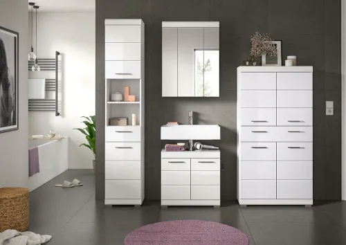 Badezimmer-Set Scout 5 | weiß Hochglanz / weiß | 4-teilig | optional Aufsatzleuchte