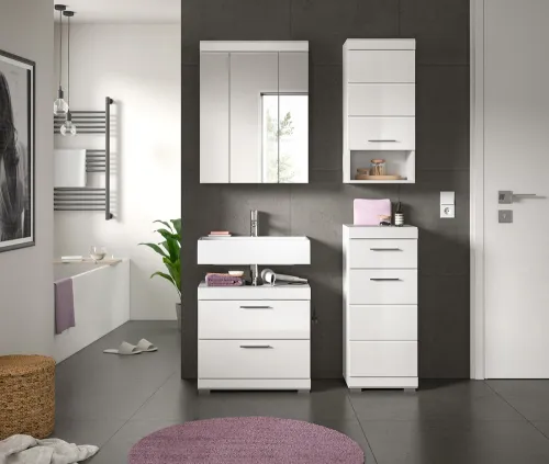 Badezimmer-Set Scout 6 | weiß Hochglanz / weiß | 4-teilig | optional Aufsatzleuchte