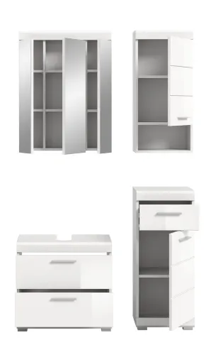 Badezimmer-Set Scout 6 | weiß Hochglanz / weiß | 4-teilig | optional Aufsatzleuchte mit Aufsatzleuchte