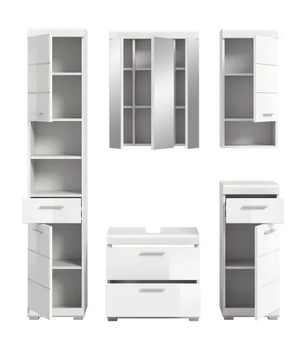 Badezimmer-Set Scout 6 | weiß Hochglanz / weiß | 5-teilig | mit Aufsatzleuchte