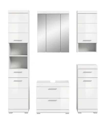 Badezimmer-Set Scout 6 | weiß Hochglanz / weiß | 5-teilig | ohne Aufsatzleuchte