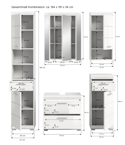 Badezimmer-Set Scout 6 | weiß Hochglanz / weiß | 5-teilig | ohne Aufsatzleuchte