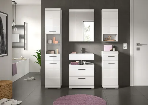 Badezimmer-Set Scout 6 | weiß Hochglanz / weiß | 5-teilig | optional Aufsatzleuchte