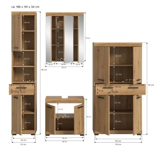 Badezimmer-Set Scout 3 | Artisan Eiche | 4-teilig ohne Aufsatzleuchte