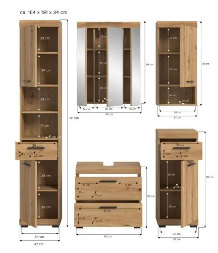 Badezimmer-Set Scout 3 | Artisan Eiche | 5-teilig mit Aufsatzleuchte