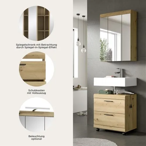 Badezimmer-Set Scout 3 auf Rollen | Artisan Eiche | 2-teilig mit Aufsatzleuchte