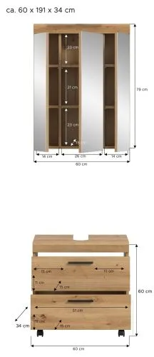 Badezimmer-Set Scout 3 auf Rollen | Artisan Eiche | 2-teilig ohne