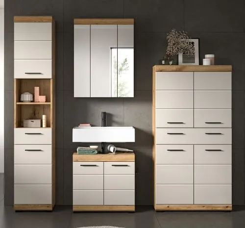 Badezimmer-Set Scout 3 | Kaschmir / Evoak Oak | 4-teilig mit Aufsatzleuchte