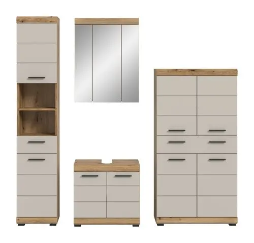 Badezimmer-Set Scout 3 | Kaschmir / Evoak Oak | 4-teilig mit Aufsatzleuchte