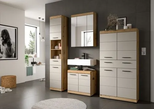 Badezimmer-Set Scout 3 | Kaschmir / Evoak Oak | 4-teilig mit Aufsatzleuchte